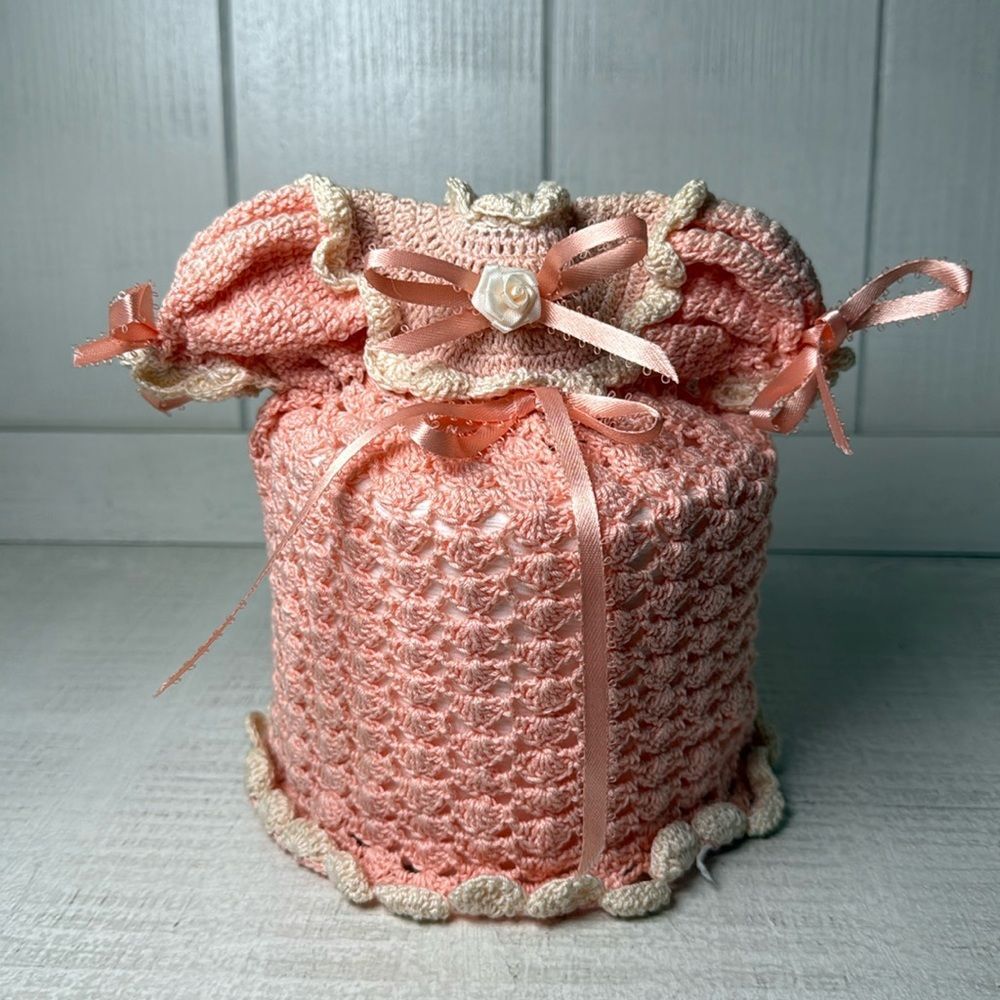 Toilet Paper Vintage Cover Doll Peach Crochet Grandma Cottage Victorian